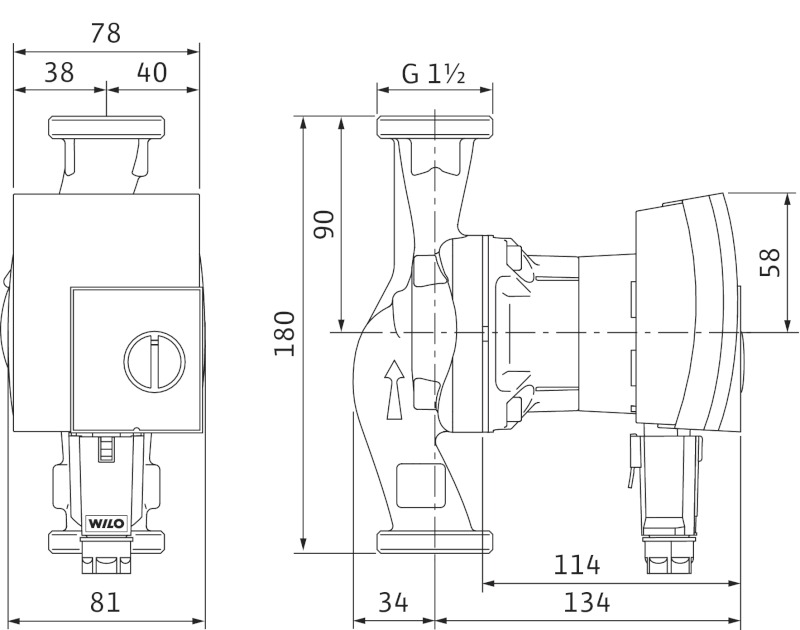 Габаритные размеры Wilo Yonos PICO 30/1-8